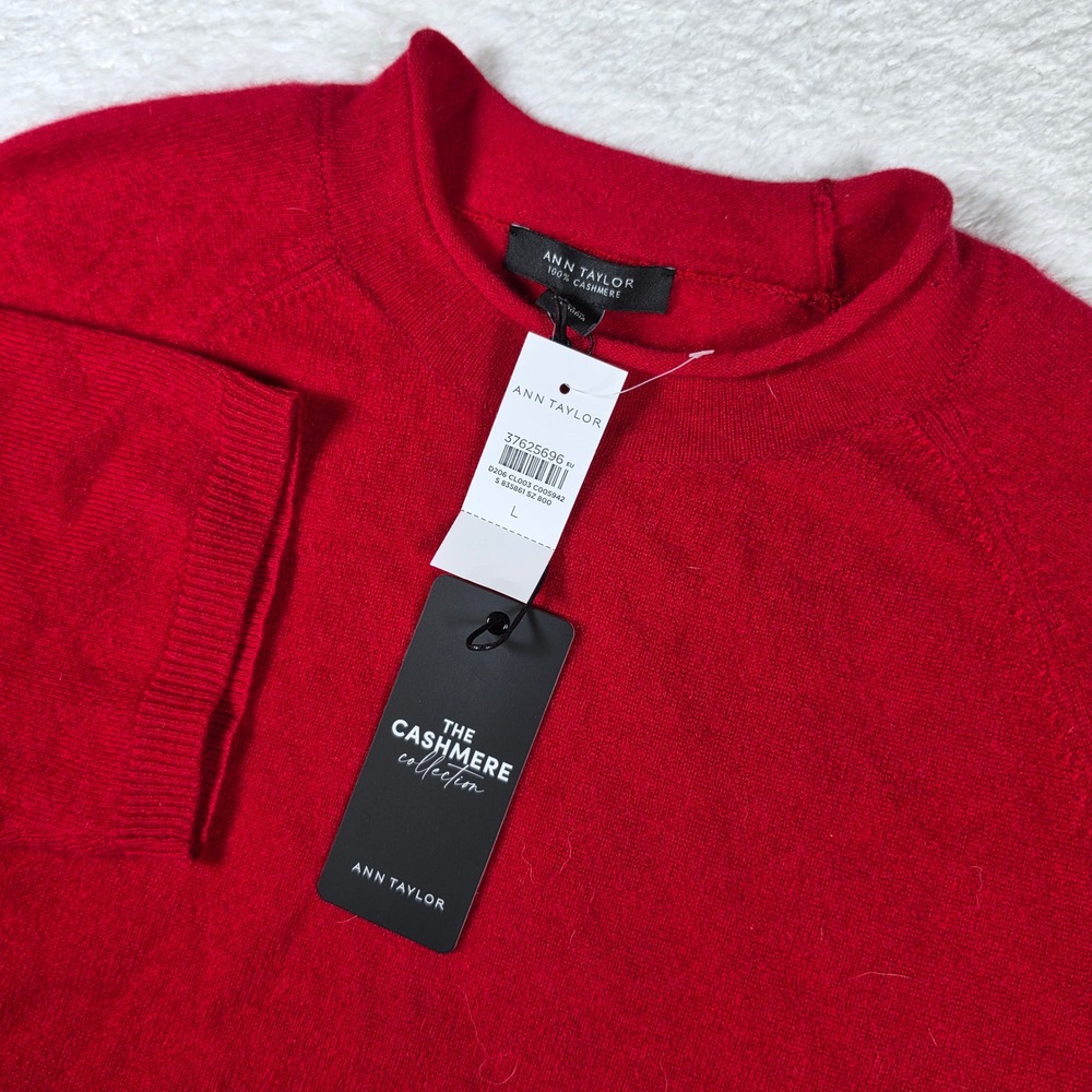 NEW Ann Taylor 100% Cashmere Collection Women L Red 835861 s/s Crew Neck Sweater